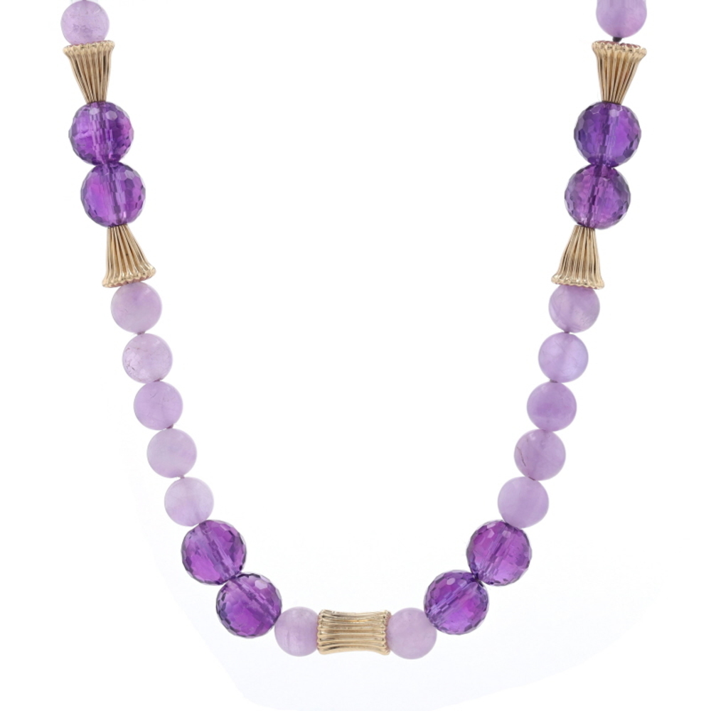 Yellow Gold Amethyst Beaded Necklace 29 1/4" - 14k Bead & Faceted Bead